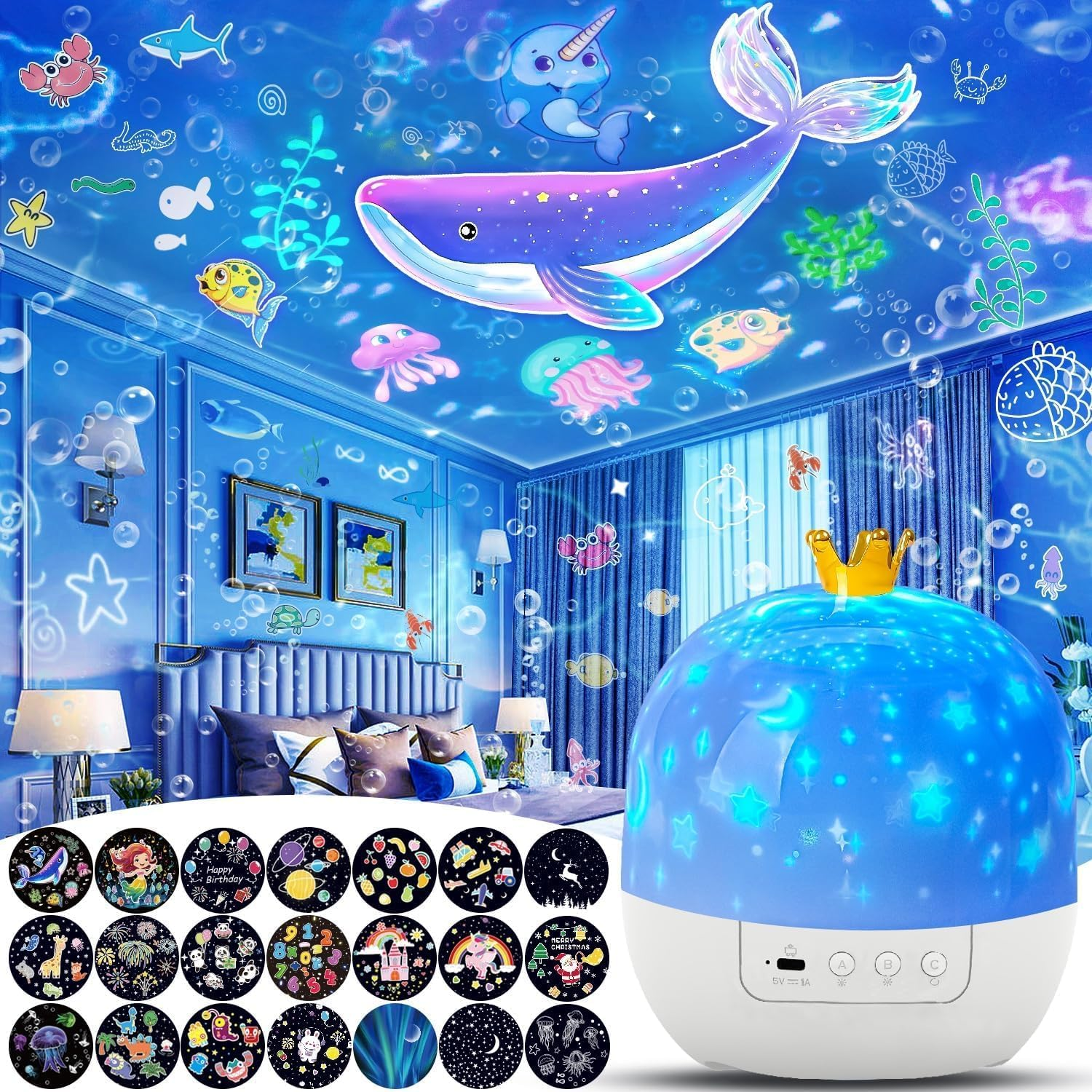 Night Light for Kids Room Decor, 21 Sets of Films Galaxy Projector for Toddler Bedroom, Ceiling, Ocean Star Night Light Projector for Girls Boys with 360&deg; Rotation Dimmable for Christmas, Baby Nursery image number 4