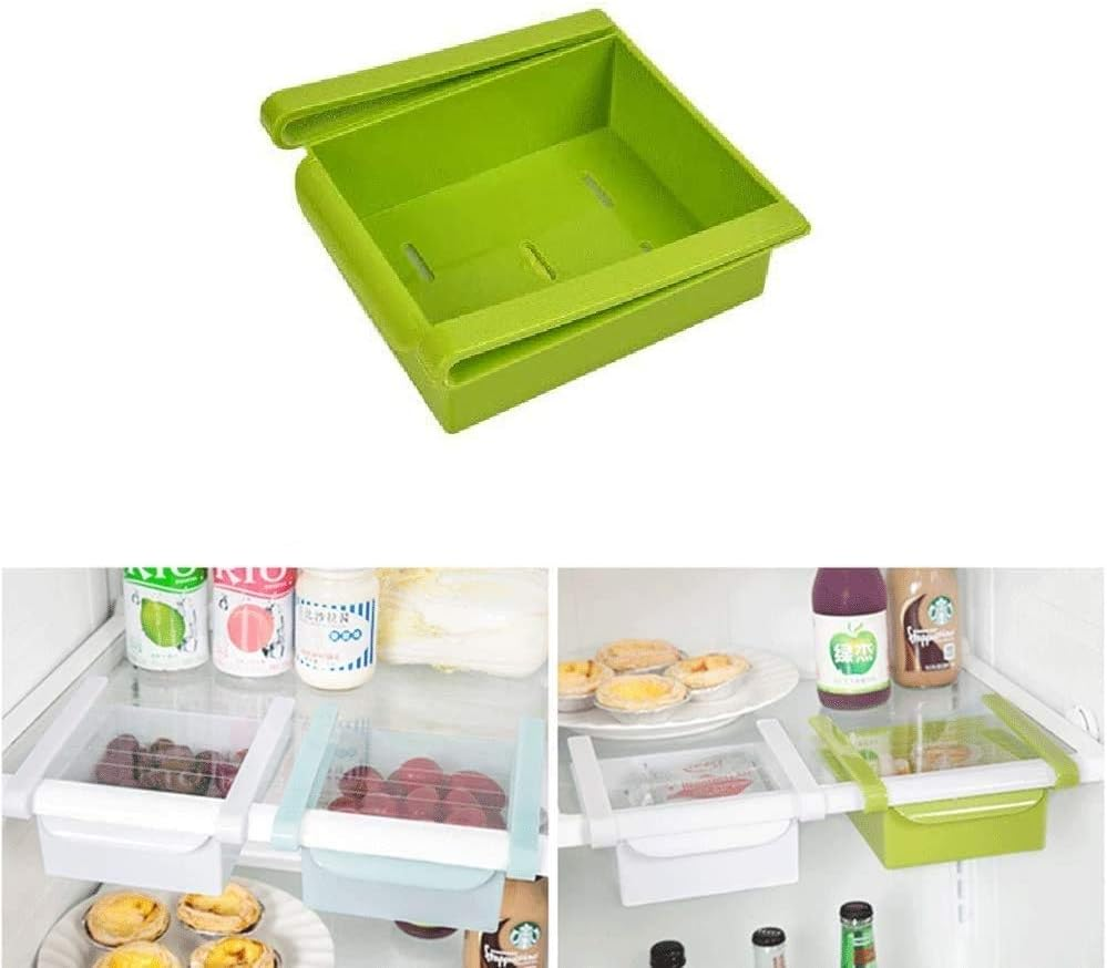EZONEDEAL Fridge Drawer Organizer, Retractable Drawer Refrigerator Storage Box, Unique Design Pull Out Bins, Fridge Shelf Holder Storage Box, Small Size, Fit for Fridge Shelf (Green) image number 4