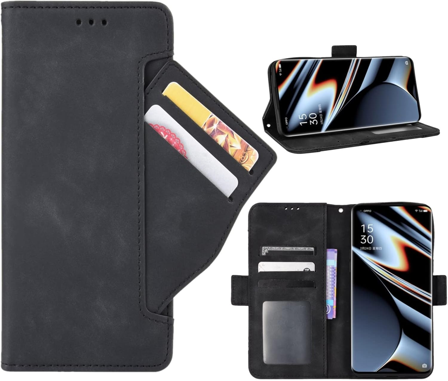 Goshukuntech Phone Cover for Oppo Find X5 Pro Wallet Case[ 5 Card Slots Leather Wallet ] Soft TPU Inner Case Flip Cover Stand Feature [6.43 Inch]-Black image number 6