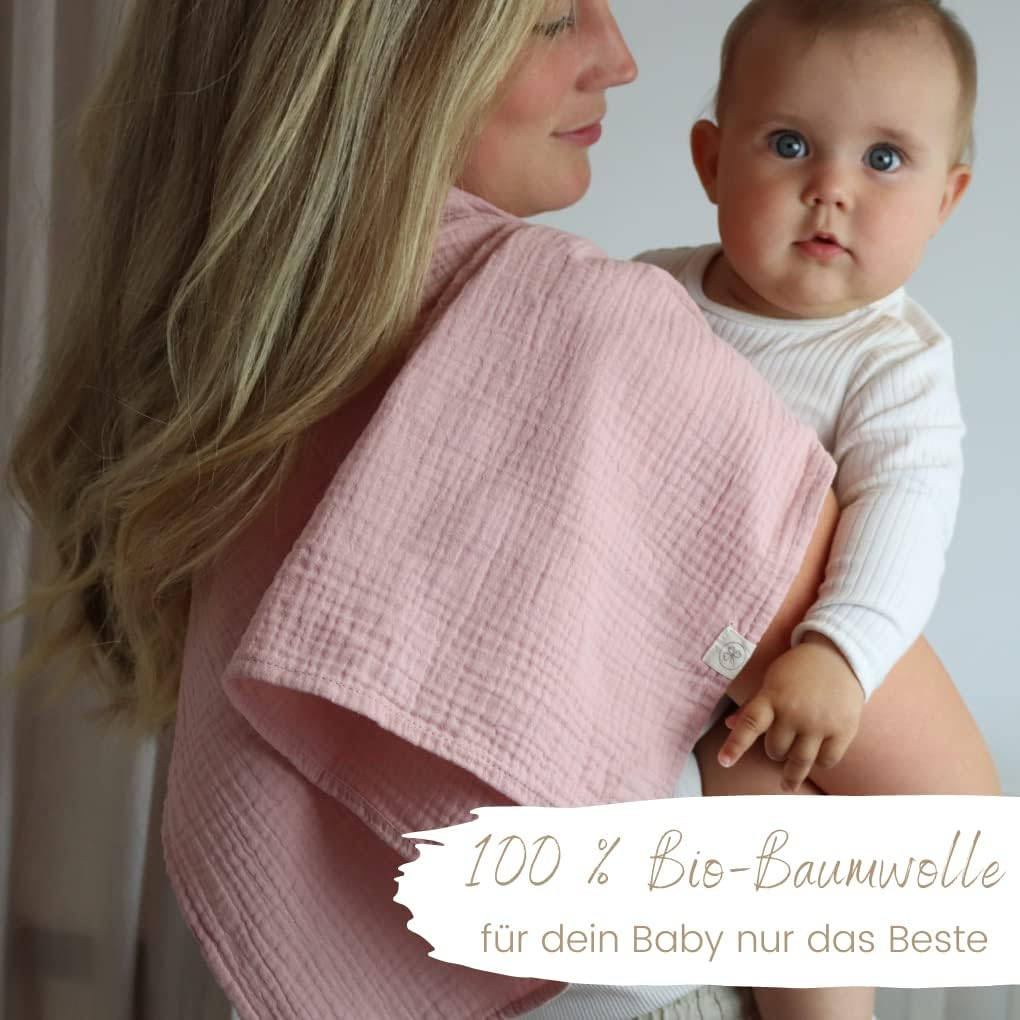 Baby Muslin Cloths Set of 2 Dusky Pink/Salmon Beige Crepe 120 X 120 Cm 100% Organic Cotton Muslin Burp Cloths Muslin Cloth Boy Girl Molton Cloth Muslin Nappies First Equipment Gift Birth image number 1