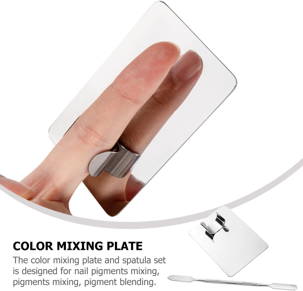 Mobestech Stainless Steel Nail Mixing Palette Set with Spatula, Small Cosmetic Makeup Mixing Tray Ring for Professional Makeup Artists and Nail Art Use image number 5