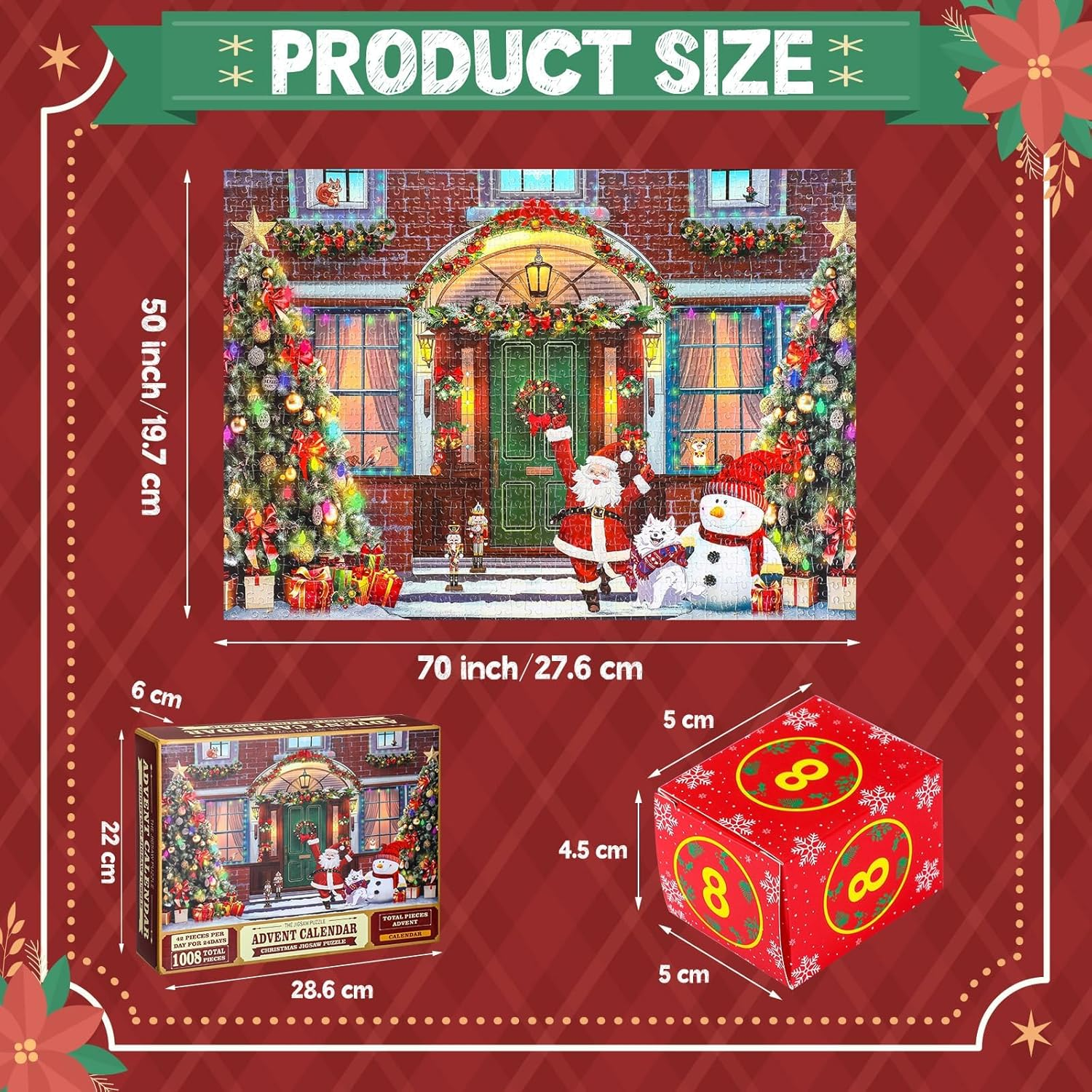 Advent Calendar 2025 Christmas Jigsaw Puzzles, Countdown to Christmas Cottage Holiday Puzzles for Kids Adults, 24 Parts 1008 Pieces image number 1