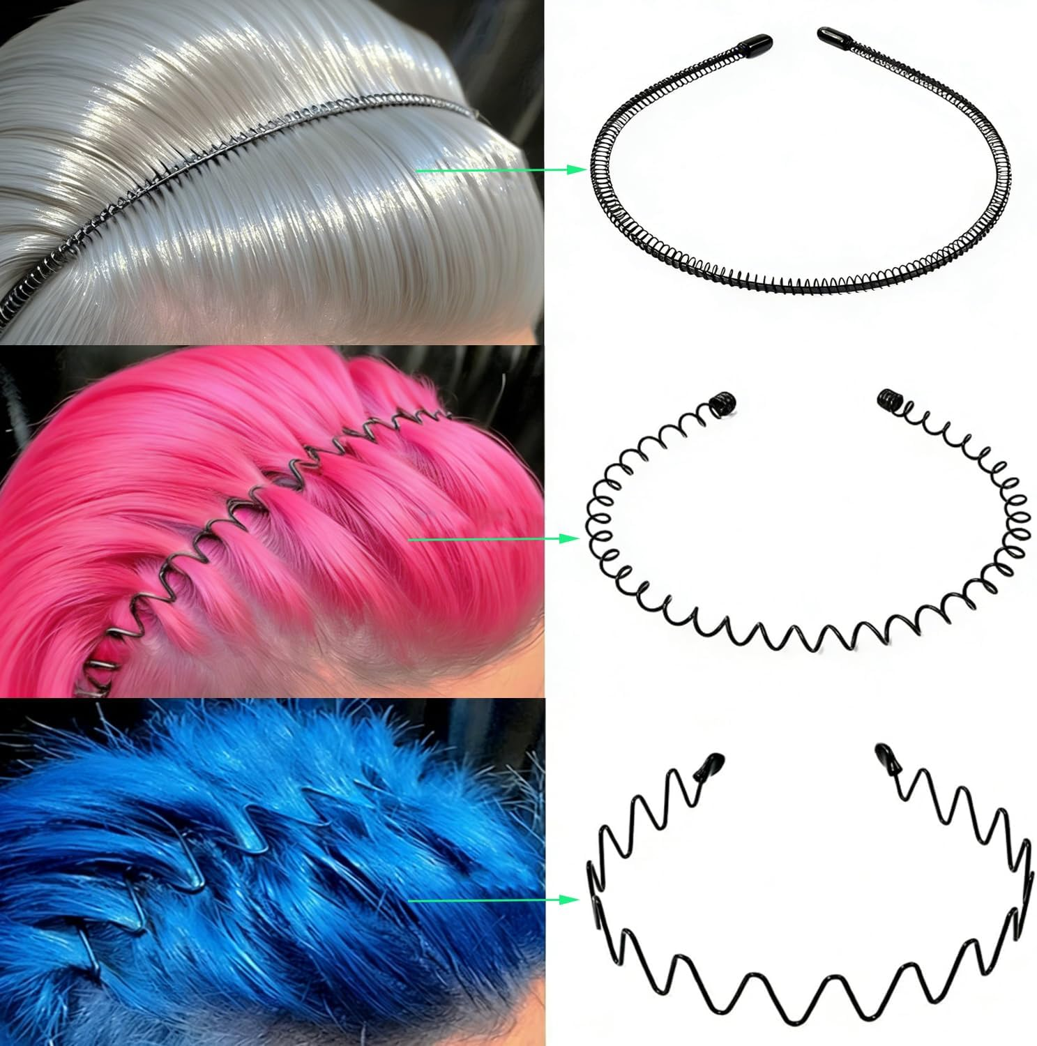 Pack of 6 Metal Headbands, Suiyeejan Headbands, Men Women, Lightweight and Non-Slip Adjustable, Black Metal Headband for Outdoor Sports Yoga