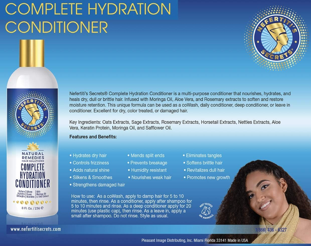 Nefertiti&rsquo;S Secrets Complete Hydration Conditioner | Moringa Oil & Rosemary Hair Conditioner Hydrating | for Frizzy & Damaged Hair | Hair Repair | 8 Oz / 236 Ml image number 3