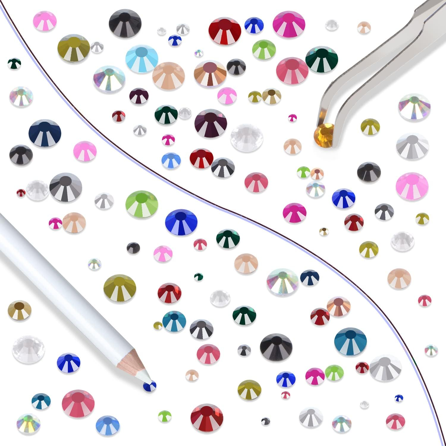 Lpbeads 10000Pcs Hotfix Rhinestones Flatback Glass Crystal 24 Mixed Color Rhinestone with Tweezers and Picking Pen for Crafts Clothes Nail Art - 4 Colors And 5 Sizes Each Color 1 image number 6