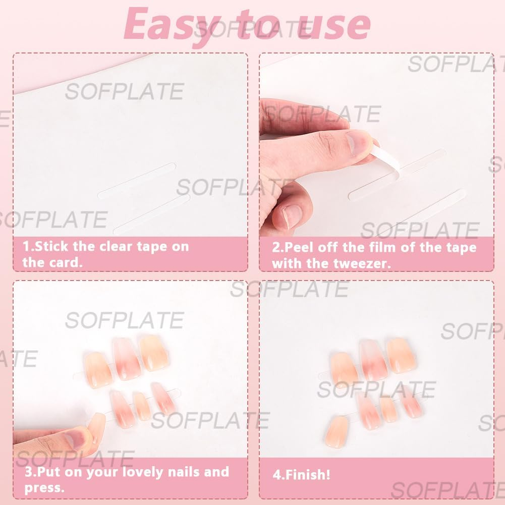 SOFPLATE 9Pcs 7.75 X 7.5Cm Press on Nail Storage Box Clear Pink White Nail Packaging Boxes with 30Pcs Double Sided Stickers 9Pcs Display Cards for Press Ons Artificial False Tips Beauty Charms Women image number 4