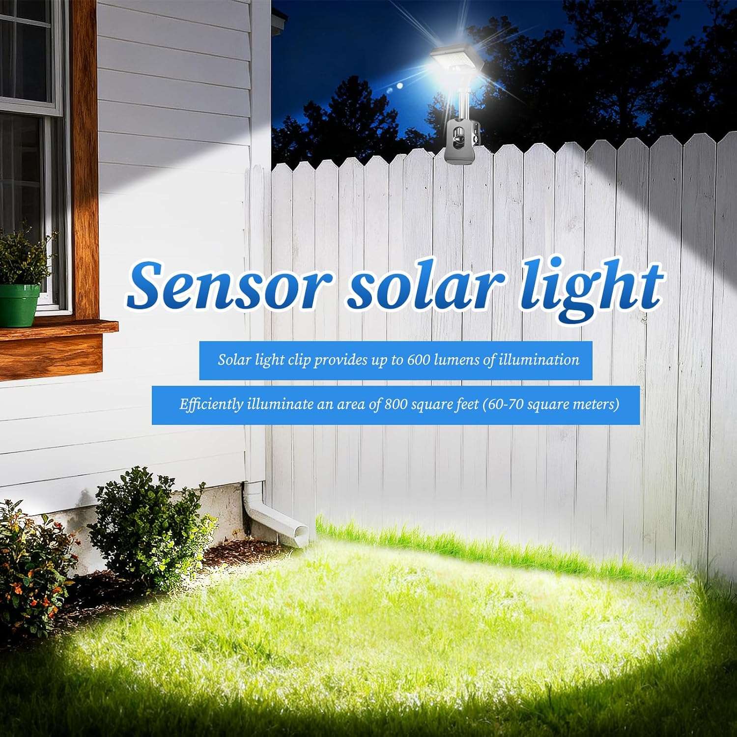 Pacify Clip on Solar Lights Outdoor 92 Leds 600LM Bright Solar Fence Lights with Motion Sensor, 360&deg; Rotatable IP65 Waterproof 3 Modes Powered Clamp Light for Deck Gutter Patio (2 Pack White Light) image number 1