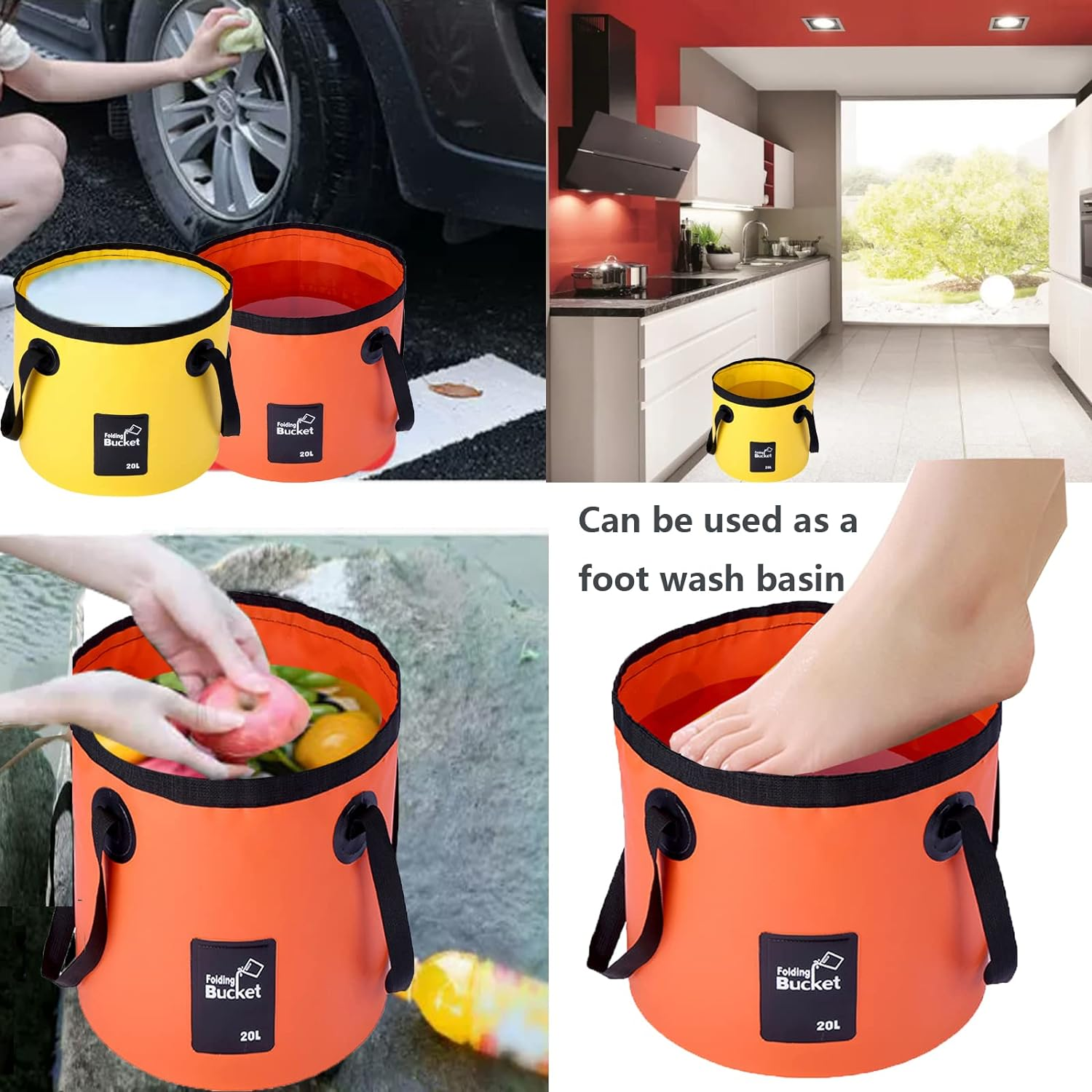 5.2 Gallon Bucket(20L),Collapsible Bucket with Handle, Portable Camping Water Container, Ultra Lightweight Outdoor Basin Fishing Bucket, Folding Bucket for Fishing, Hiking, Car Washing - Pink image number 3