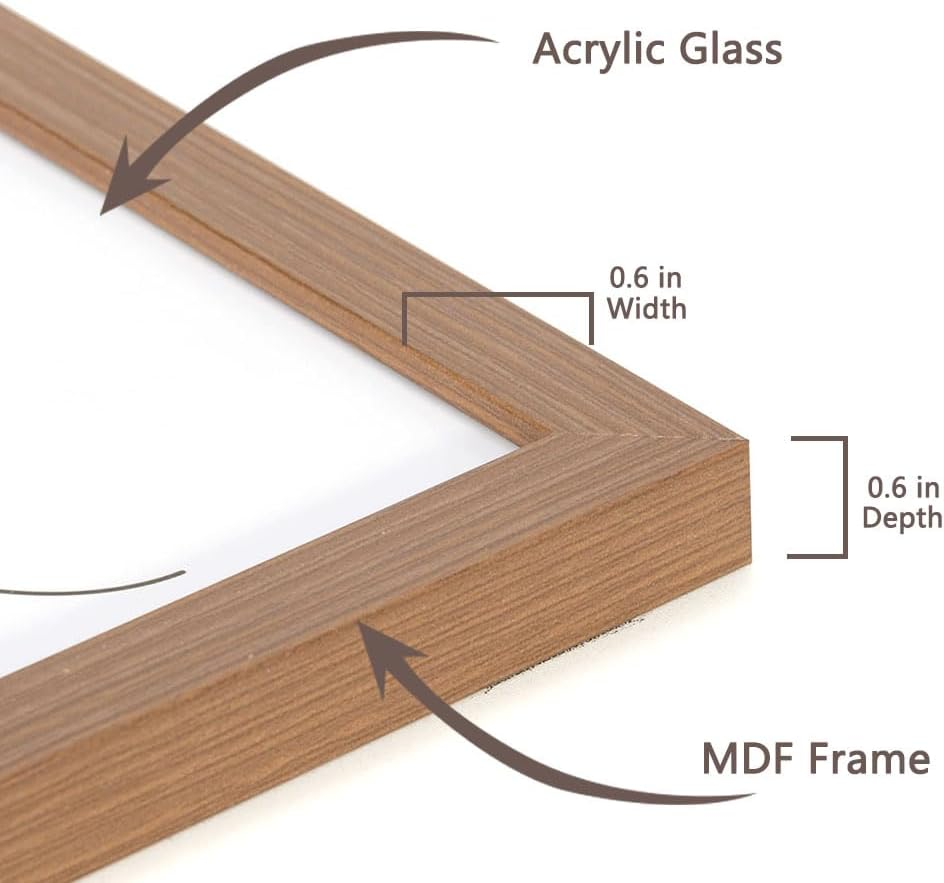 Baoee Set of 3 Brown A5 Photo Frames with Mount Acrylic Glass Poster Frame Certificate Frame Free Standing Wall Mounted image number 7