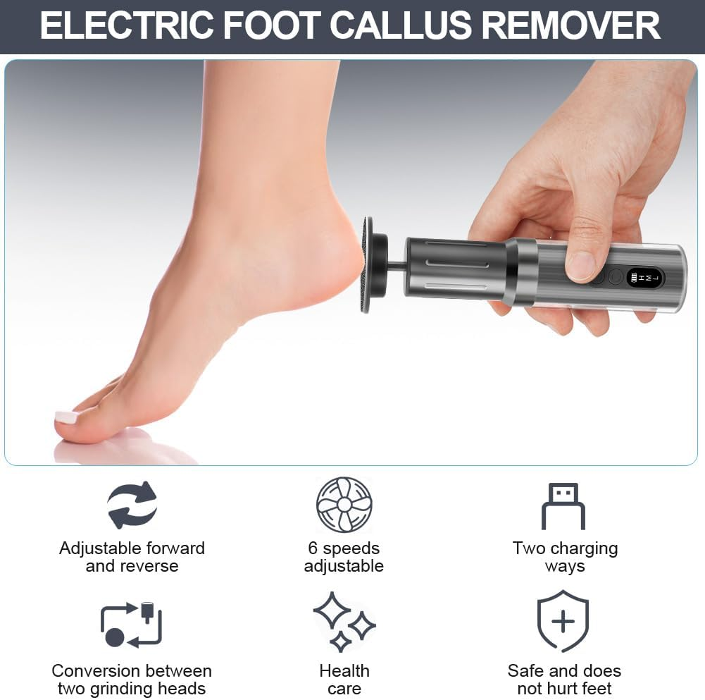 AOOWU Electric Callus Remover, 6 Adjustable Speed Pedicure, 2 in 1 Electric Foot Callus Remover with Foot Files and Nail Polisher, for Cracked Heels, Callus, Dead image number 1