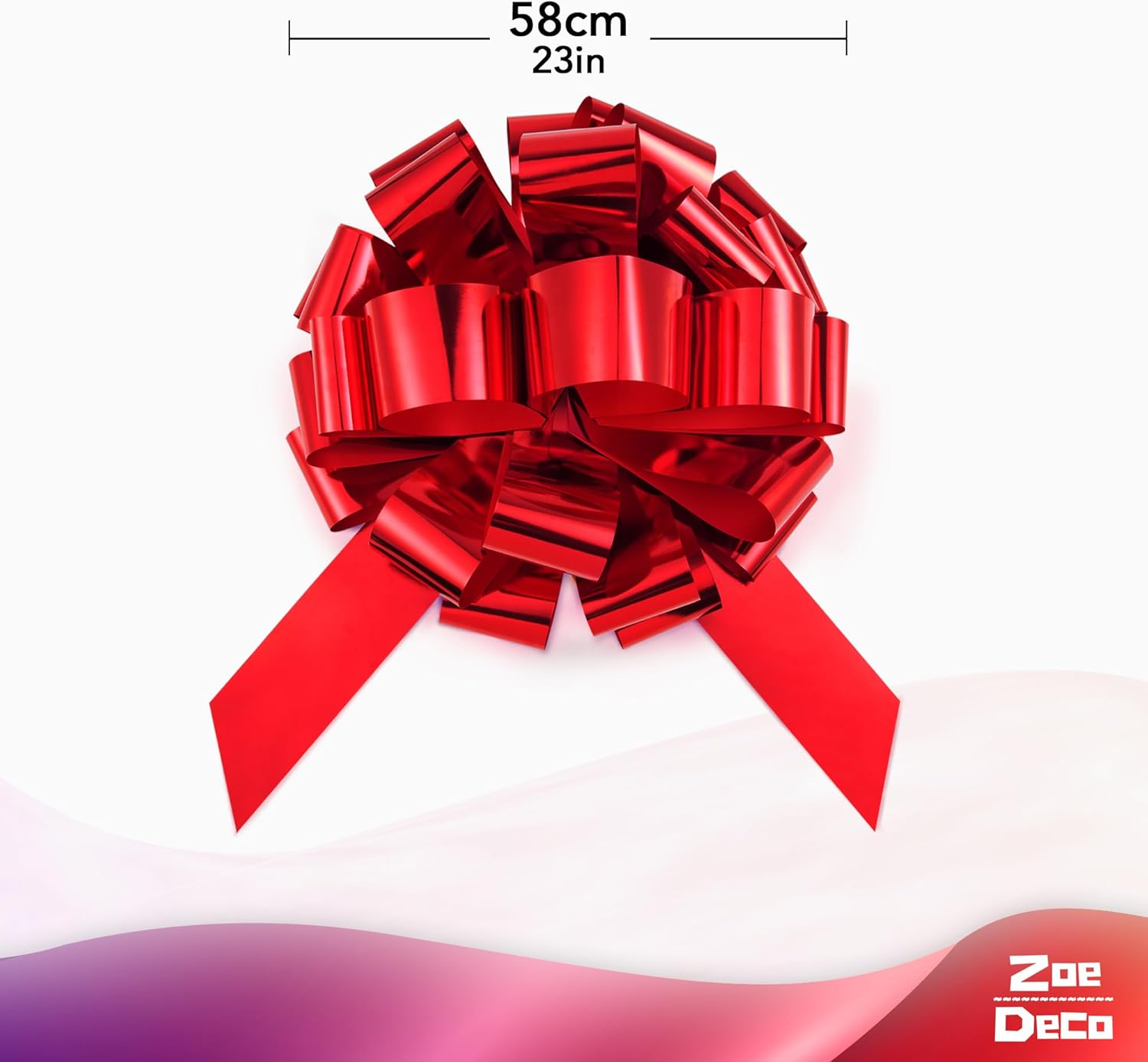 Zoe Deco - Big Car Bow - Metallic Red, 58 Cm - round Shape Gift Bows for Birthday, Christmas, Wedding Reception, Surprise Party - Large Gift Wrapping for Huge Present image number 3