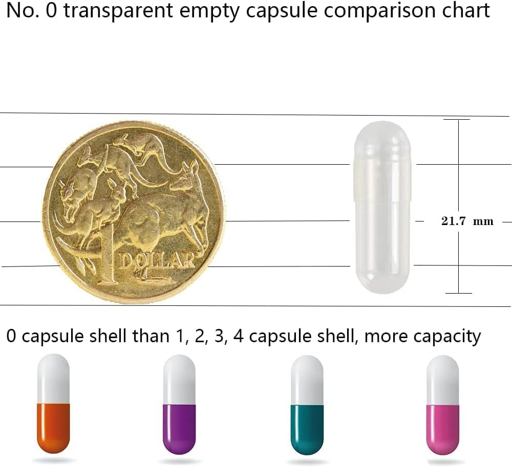 Capsule Size 0, Clear Empty Gelatin Capsules, 1000 Count -Kosher and Halal Certified,Gluten-Free Pure Bovine Gelatin Pill Capsule,Diy Powder Filling Vegetarian Vegan Capsules image number 3