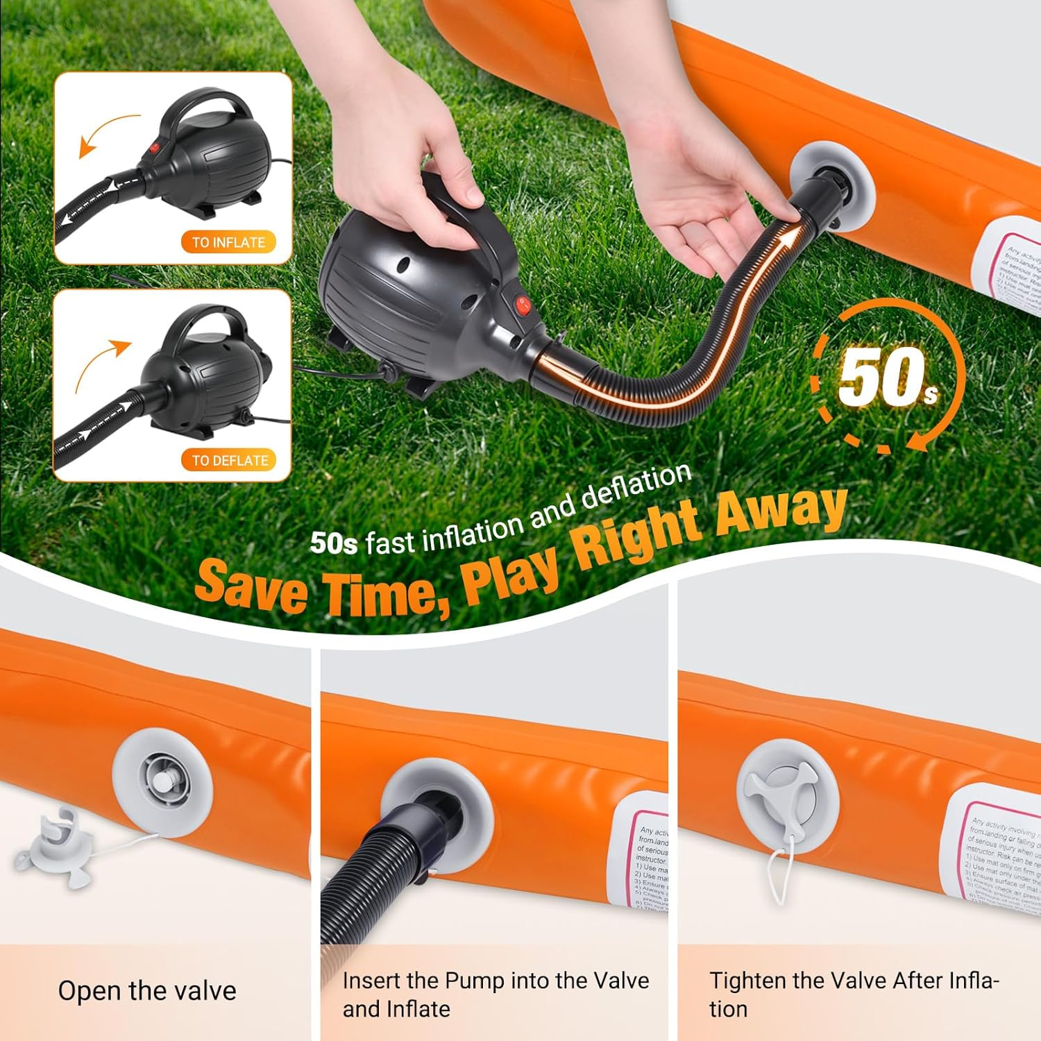 Advwin Air Track Inflatable Gymnastics Mat for Home Gym Training, 3M/4M/5M Tumbling Mat for Cheerleading Yoga W/Electric Pump & Storage Bag,Anti-Slip & Waterproof - Orange 4M X 1M image number 4