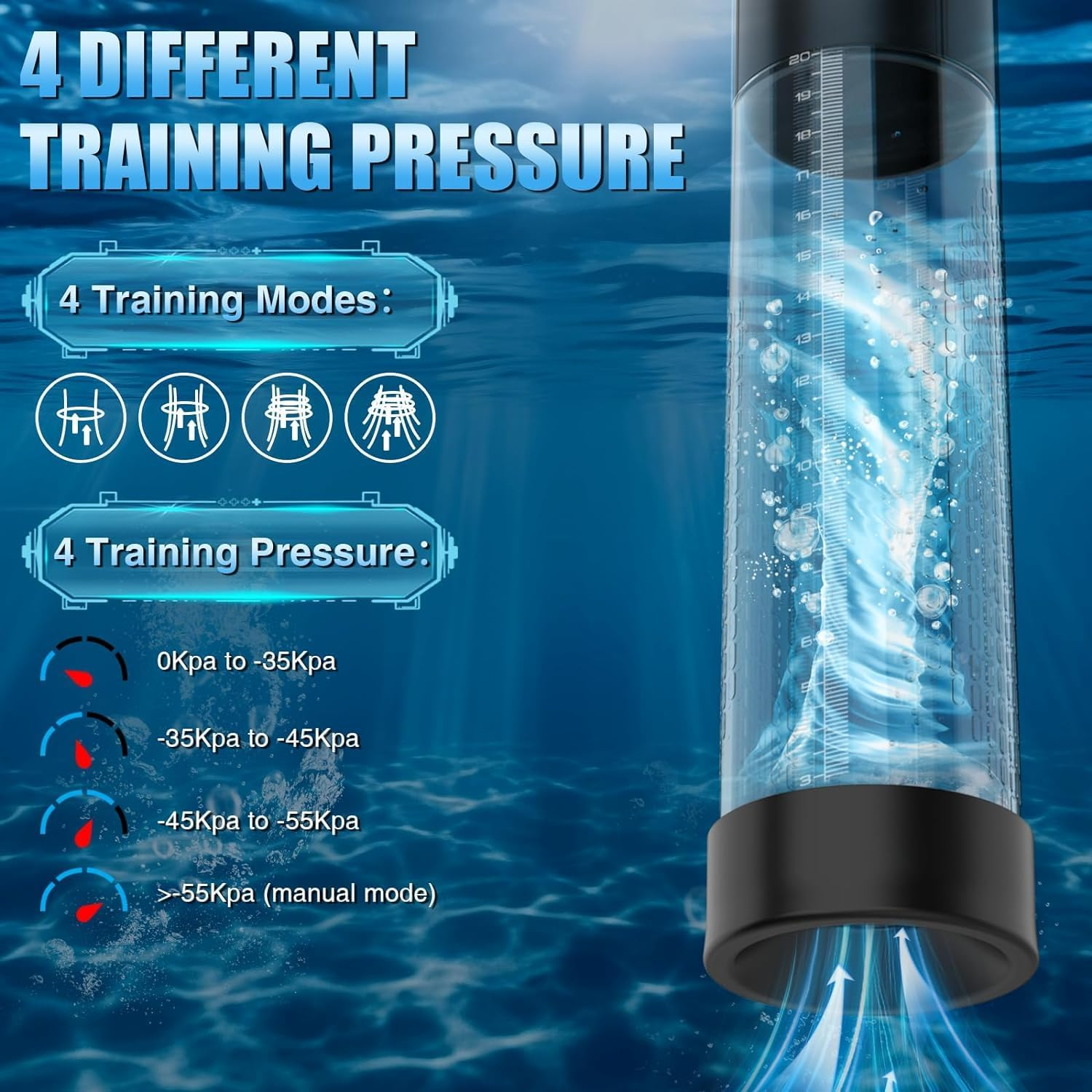 Electric Penis Pump, Adult Male Toys Enlarger for Men, Air Water Extender with 4 Training Pressure and 3 Suction Modes, Automatic Male Masturbator with Cock Training (Black) image number 5