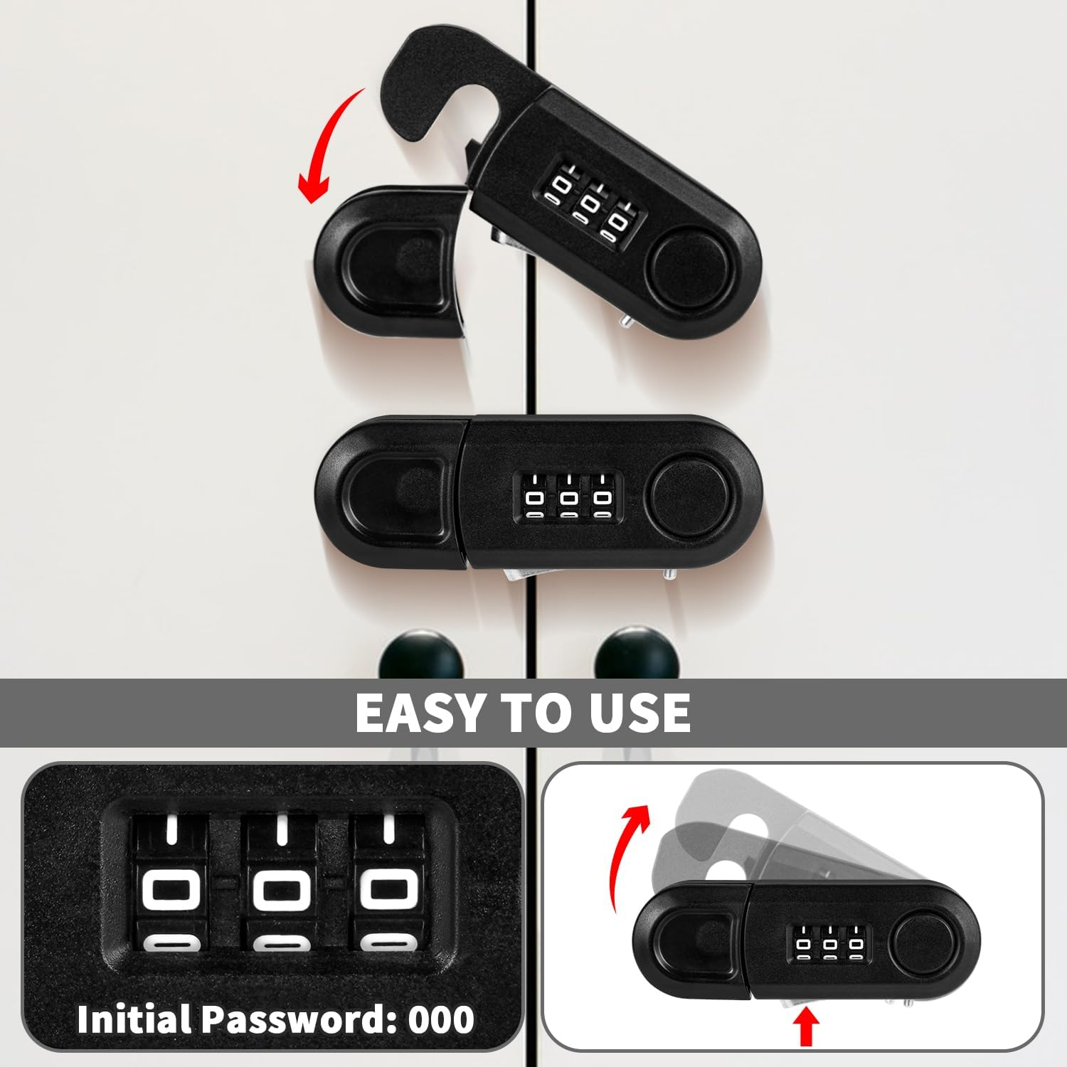 Cabinet Locks Baby Proofing 4 Pack Fridge Locks for Kids Child Proof Combination Freezer Door Lock for Knob Toddlers Kids Adults Safety Latches, No Tools or Drilling Need - Black image number 3