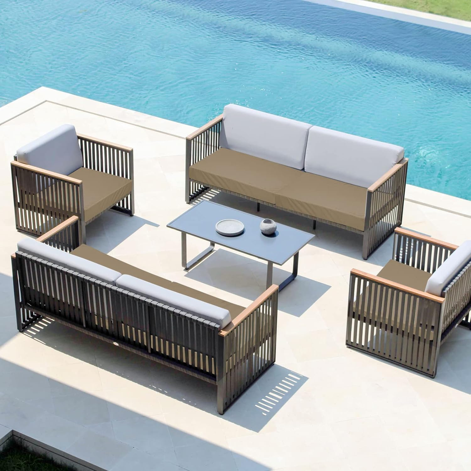 Easy-Going Waterproof Patio Cushion Covers 24X24X4 Inch 4 Pack Replacement Non-Slip Outdoor Seat Cushion Slipcover with Zipper. ONLY Covers. Camel image number 4