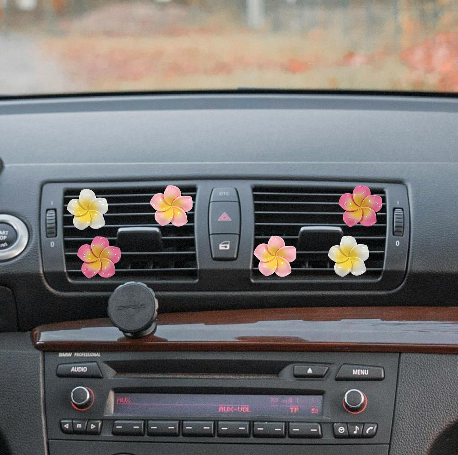 6Pcs Plumeria Flower Car Air Vent Clips, Tropical Flowers Car Air Freshener Accessories, Cute Car Decorations (White and Pink) image number 1