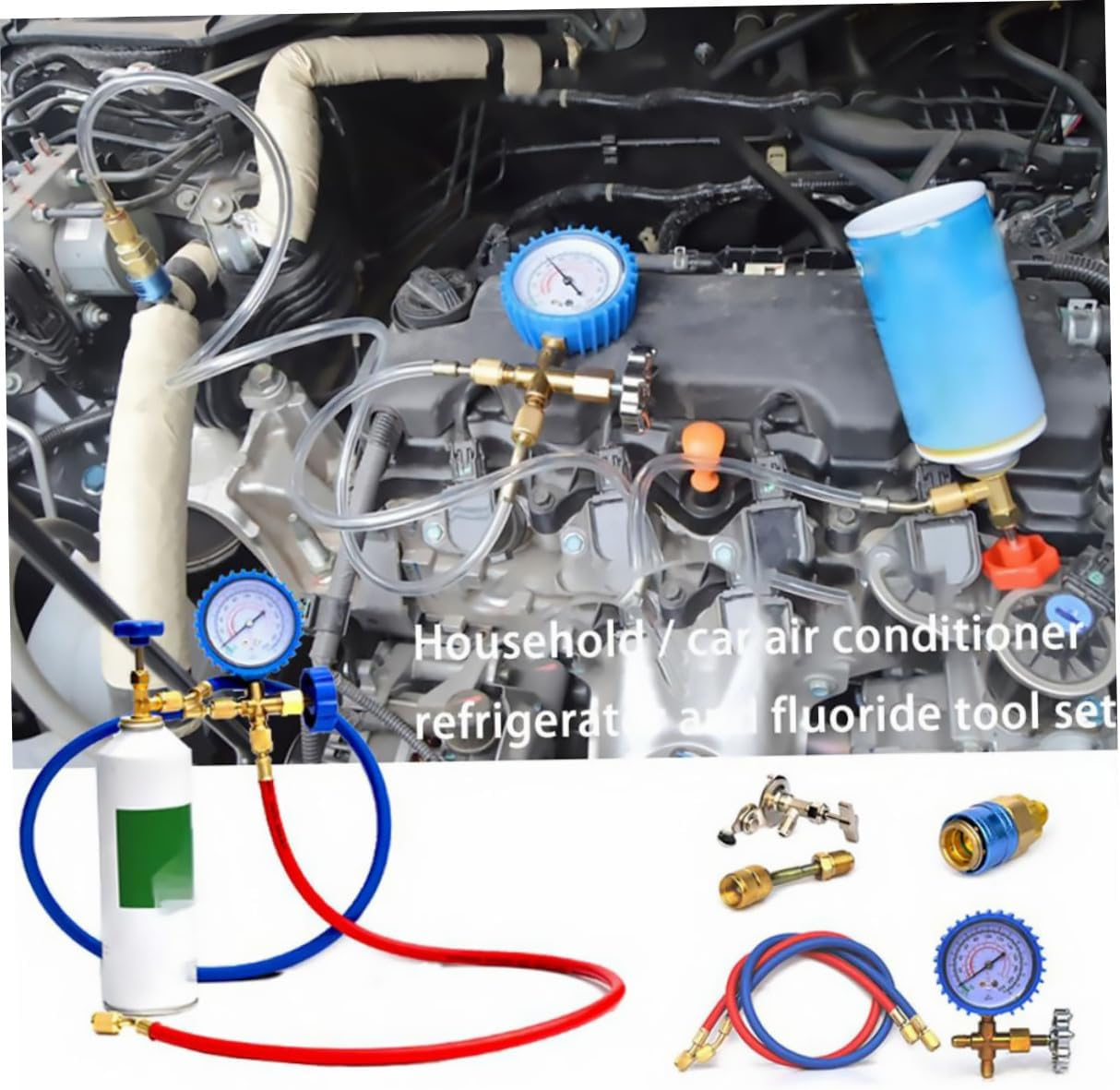 WOFASHPURET Automotive Air Conditioner Refrigerant Pressure Gauge Set with Silicone Hoses, Comprehensive Hvac Service Tool for Car Ac Refrigeration System Maintenance and Charging Random Color