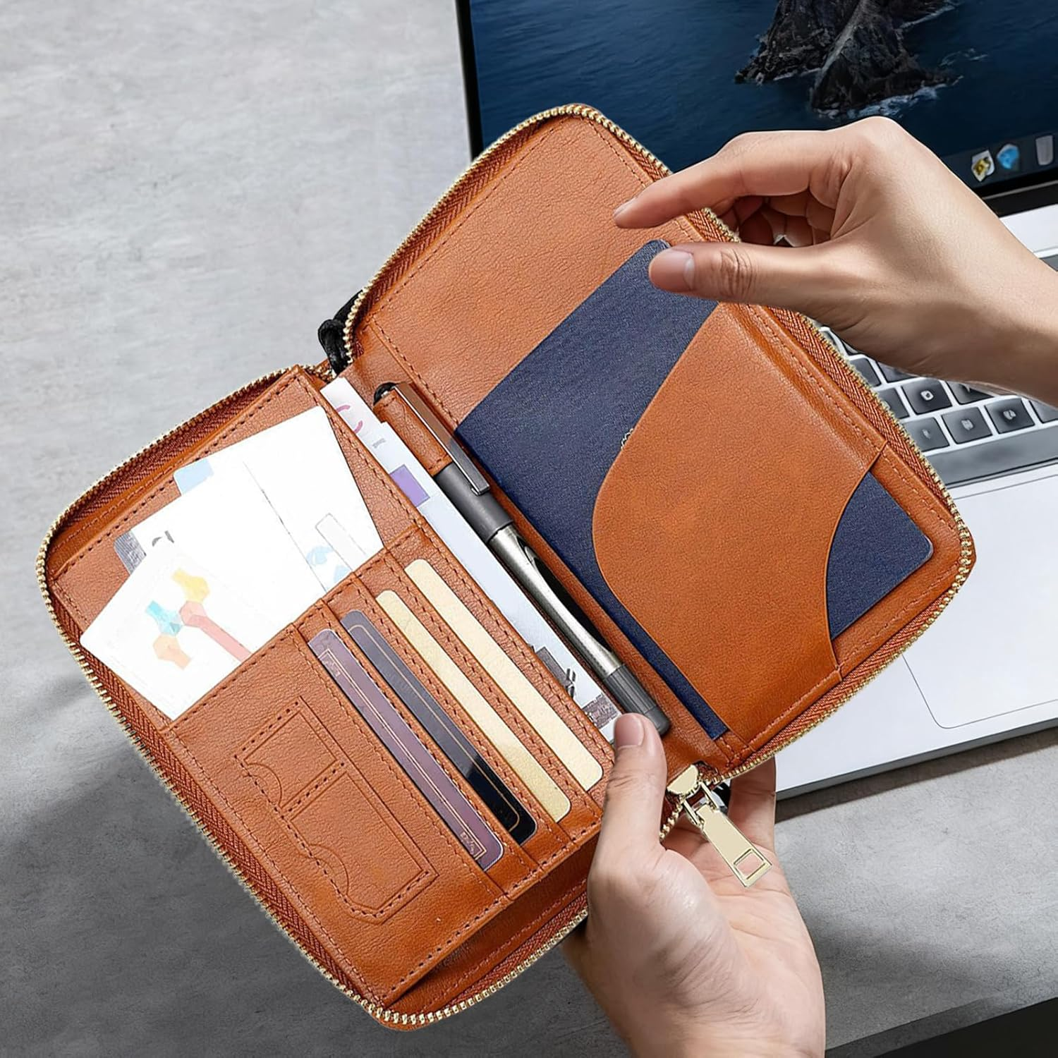 Wisylizv Passport Case - PU Waterproof and Blocking - Passport Book Holder Travel Bag - Suitable for Men and Women Suitable for Cash Tickets Boarding Passes Travel Cruises image number 4