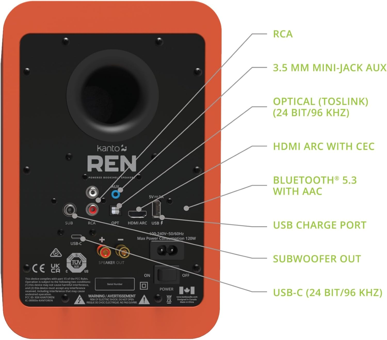 Kanto REN 200W Powered Bookshelf Speakers with HDMI ARC, USB-C, and Bluetooth 5.3 - Matte Orange, Pair - Matte Blue image number 7