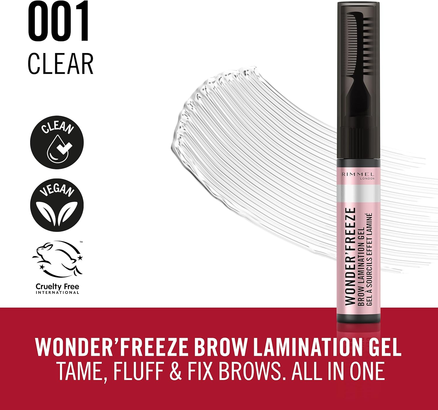 Rimmel Wonder'Freeze Brow Lamination Gel, 001 Clear, Brow Wax, Sculpts Brows, Lightweight, Vegan Formula - Deep Brown image number 7