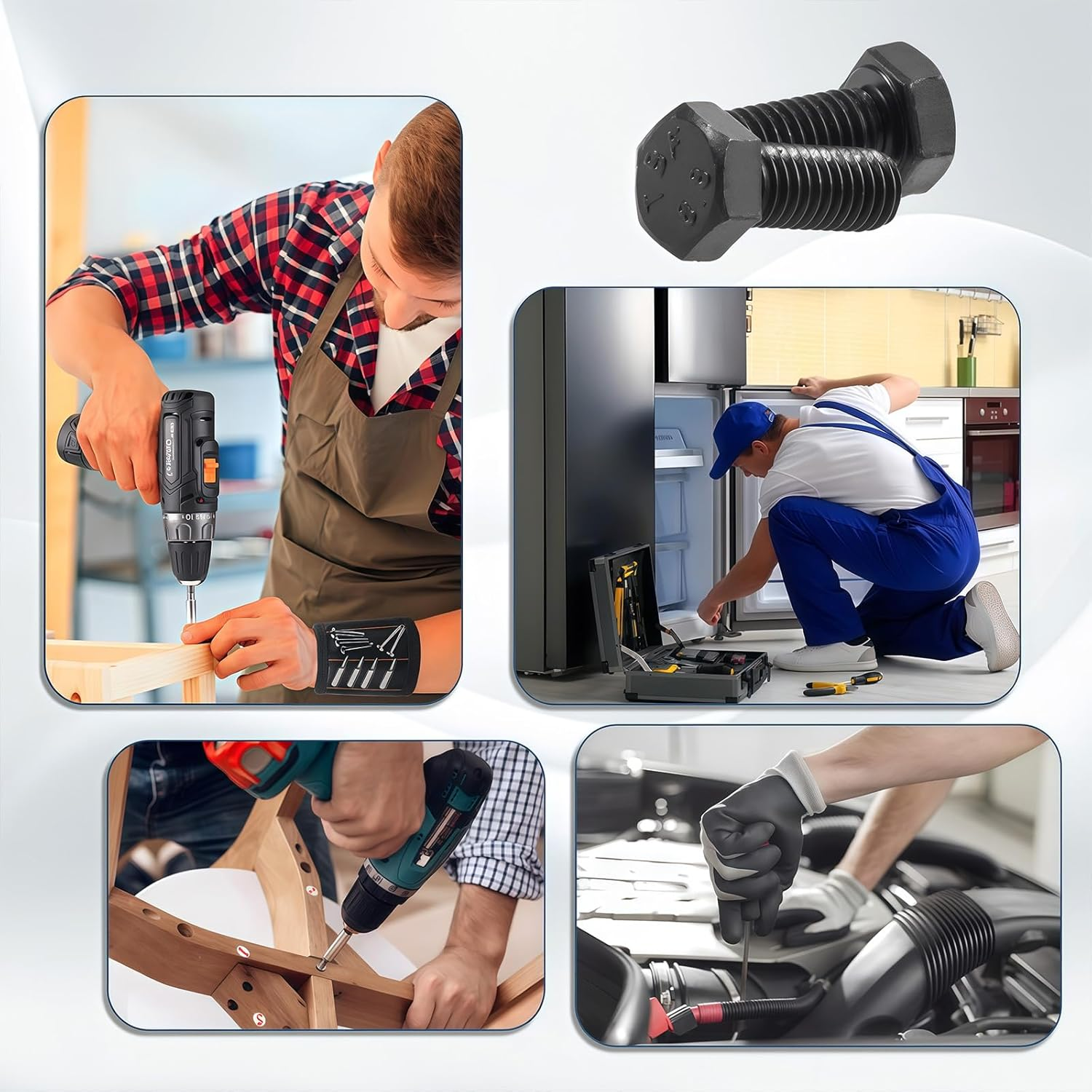 Zmbroll M6 Hex Bolts and Nuts Kit 148Pcs External Hex Head Cap Metric Machine Screws M5X12/16/20/25/30/35/40/45Mm 8.8 Grade Alloy Steel Black Screws Heavy Duty Hex Fasteners for Machinery image number 1