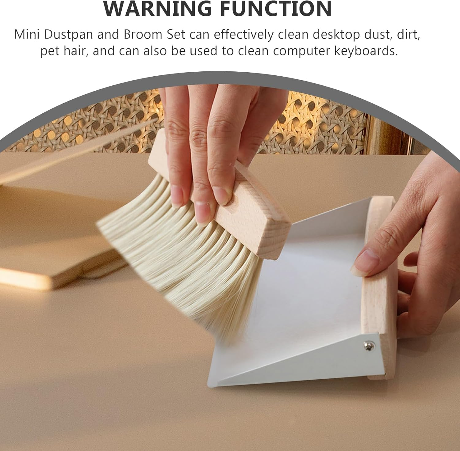 2Pcs Mini Dustpan and Brush, Wood Hand Broom Dustpan Set for Table Desk Countertop Dog or Pets Nest Cage Cleaning image number 1