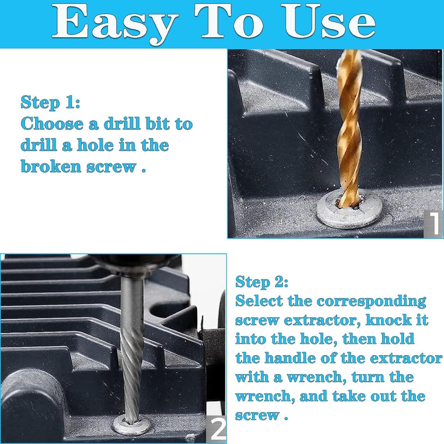 YUENTOEN 10 Piece Screw Extractor Kit, Cobalt HSS Left Hand Drill Bits Set, Ez Out Stripped Screw Set for Removing Broken Bolt and Rounded Nut image number 2