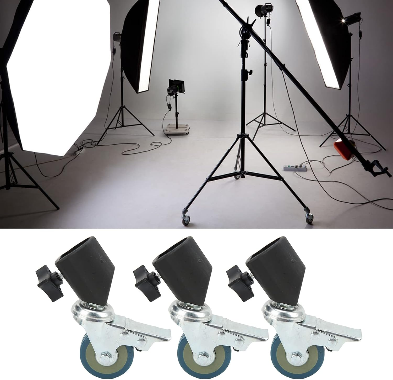 Light Stand Swivel Casters, Universal 22Mm 3Pcs High Hardness Locking Swivel Caster Wheels for Photography Light Stand for Tripods image number 2