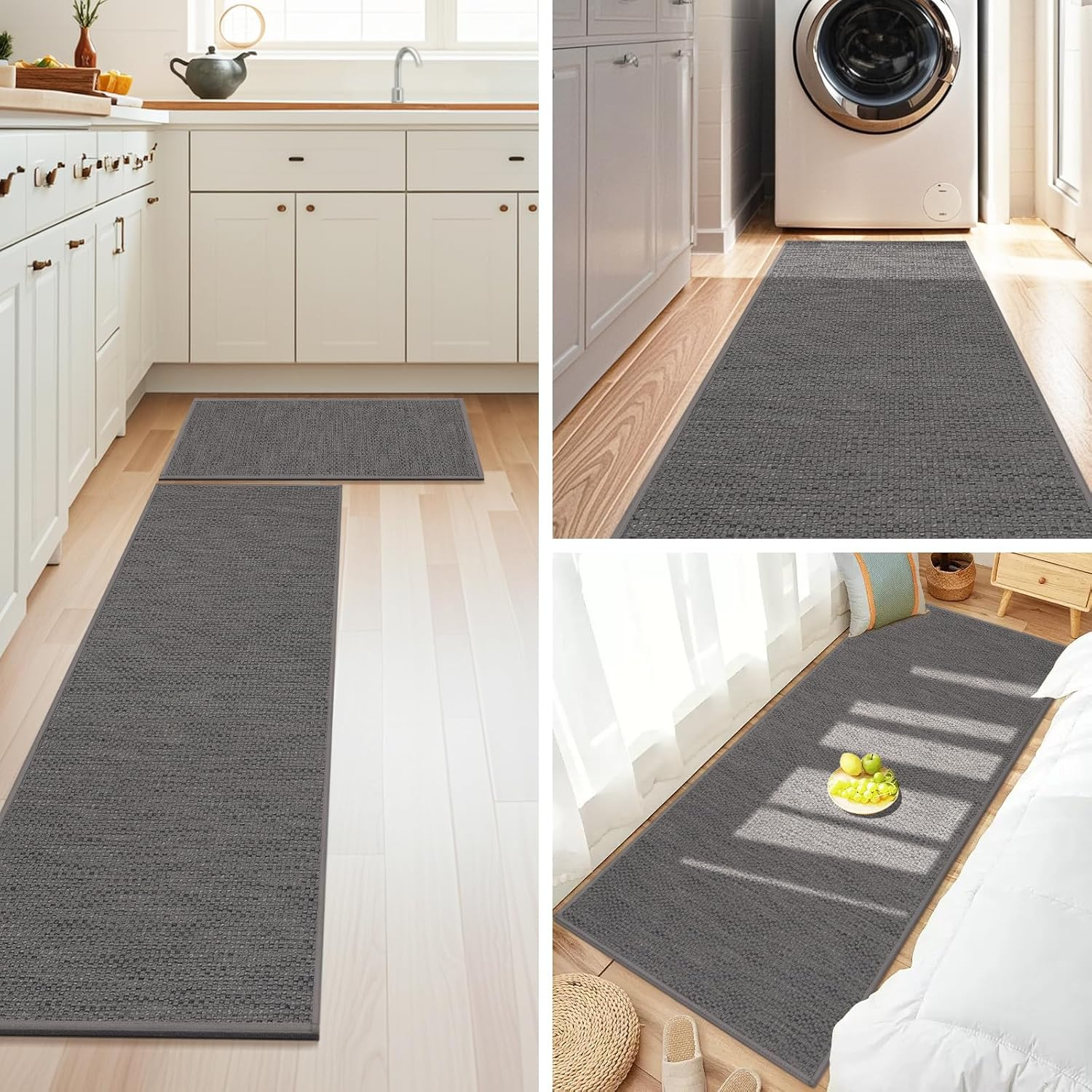 LEKEEPGO Kitchen Mat 17"X29"+17"X59", Absorbent Kitchen Rugs and Mats, Kitchen Mats Non Slip Washable, Kitchen Floor Mat for Laundry, Hallway, Office, Grey image number 4