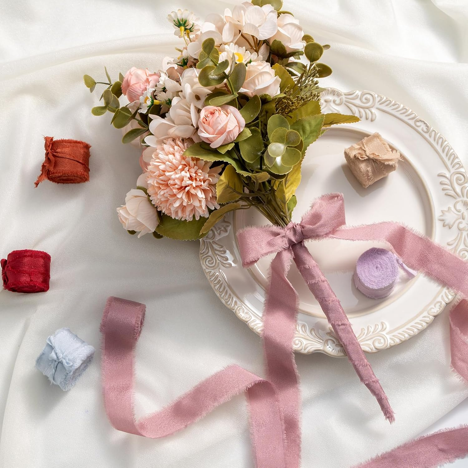 Gift Ribbon Grosgrain Chiffon Ribbon Bow Ribbons Wide Decoration Ribbons for Wedding Valentine'S Day Birthday Gift 3 Rolls 1 Inch X 7 Yd Light Grey image number 3