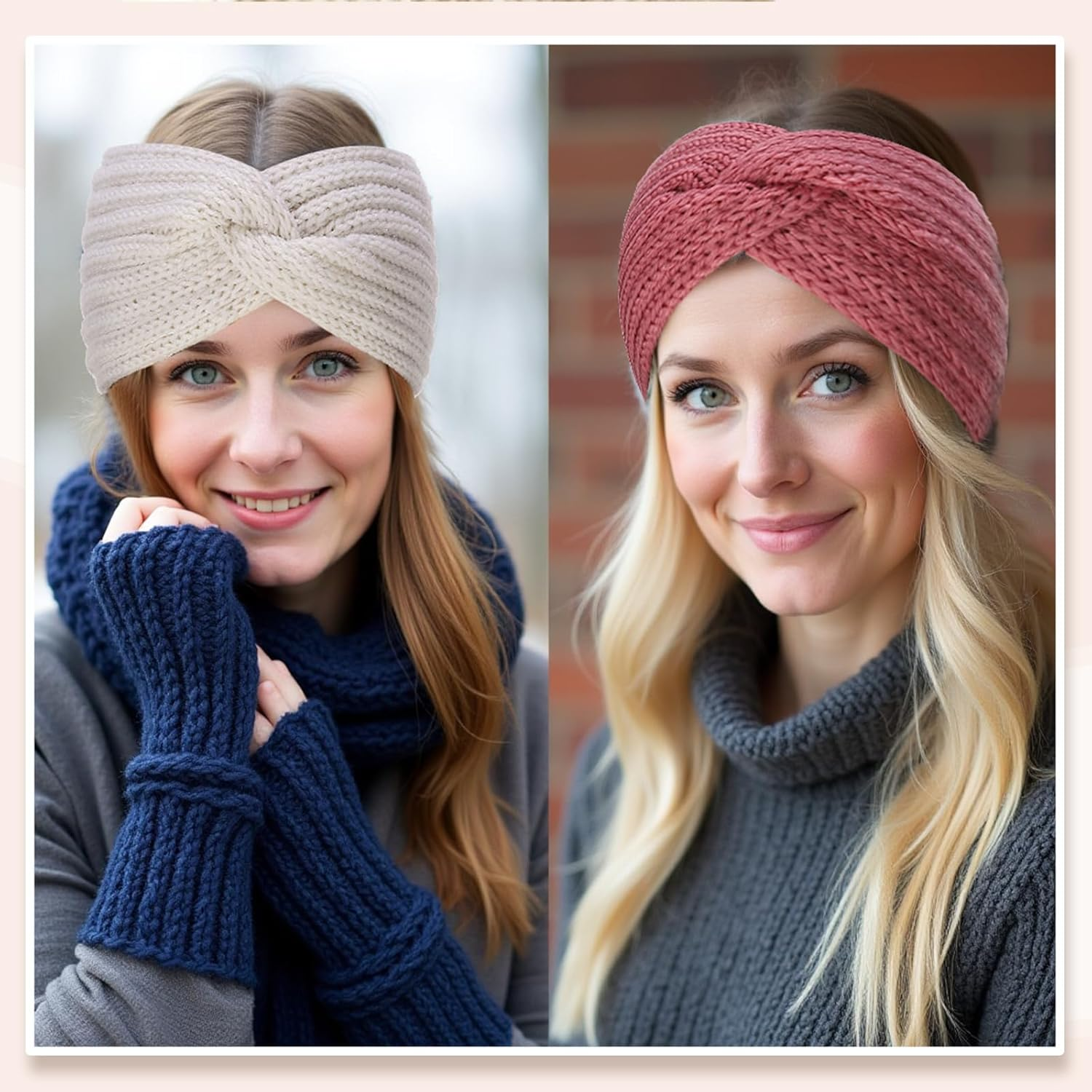 Pack of 4 Women'S Winter Knitted Ear Warmers Hair Band Thick Headbands Knitted Headbands Elastic for Women and Girls image number 4