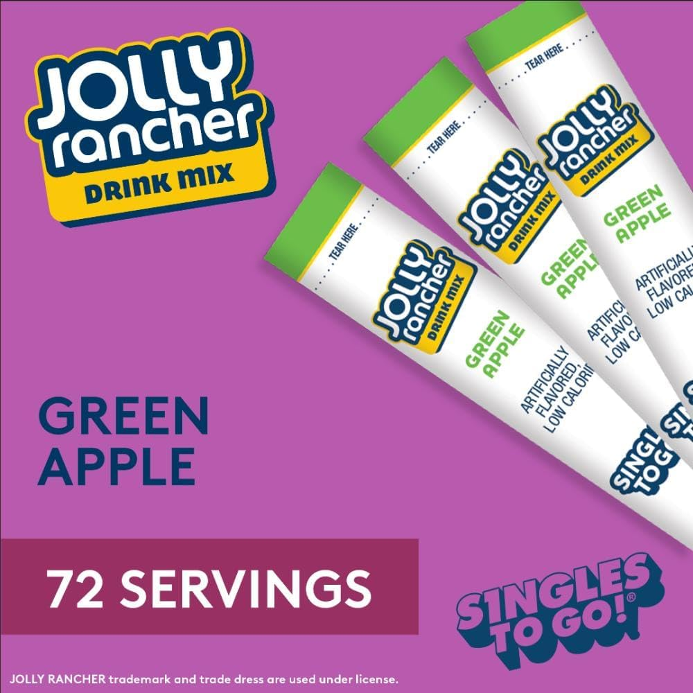 Jolly Rancher Singles to Go Water Drink Mix, Green Apple Flavored Powder Sticks, (12 Boxes with 6 Packets Each &ndash; 72 Total Servings) image number 3