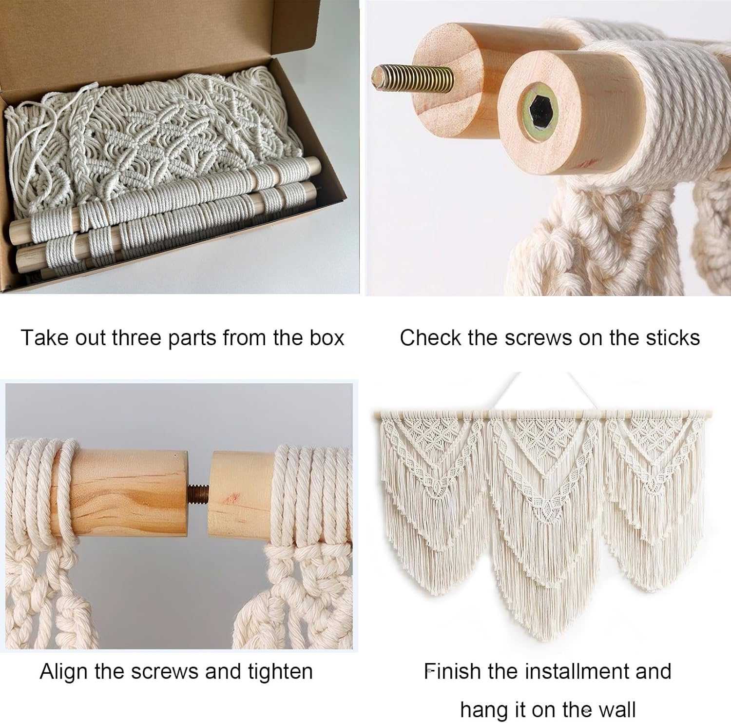 Achart Macrame Wall Hanging Large- Boho Wall Decor- Large Wall Art- Wall Decor Living Room- Macrame Tapestry Boho Decor for Bedroom (Beige-H) - Beige-Flower image number 2