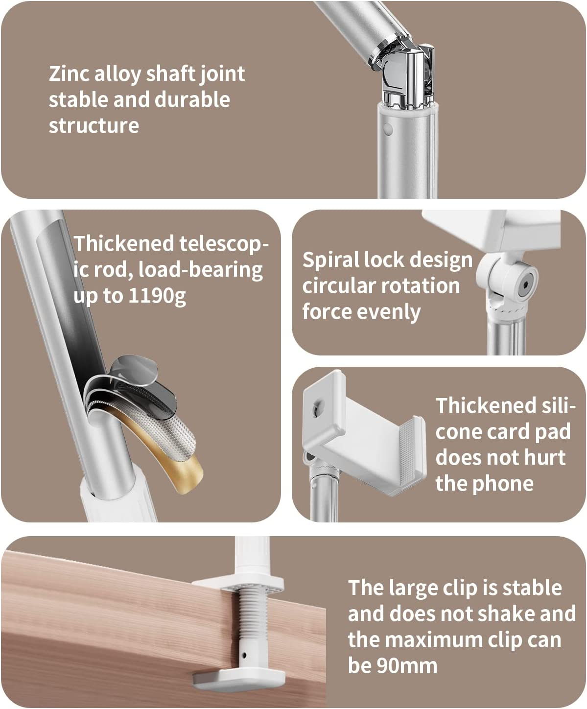 Yayusi Overhead Phone Mount for Recording,Phone Stand Recording Overhead,Articulating Arm Cell Holder with LED Ring Light,Desk/Bedside Tripod Youtube Live Stream Cooking Video (X6) image number 1