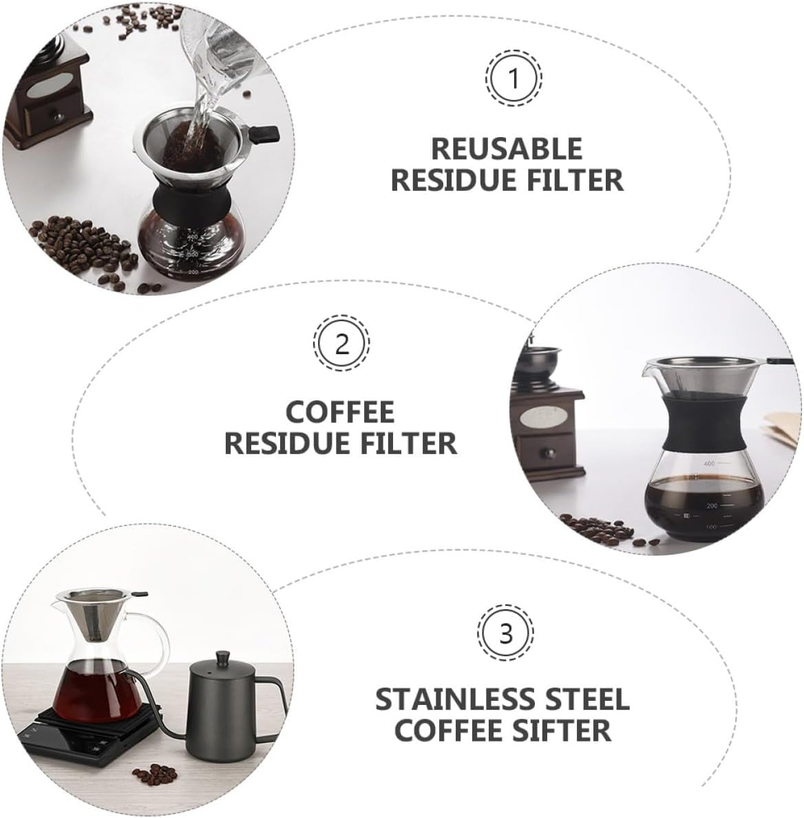 ADOCARN Stainless Steel Coffee Filter Mesh, Rust-Proof Reusable Drip Coffee Strainer with Handle, Food-Grade Sifter for Manual Brewing and Tea Infusion, Suitable for Home and Travel Use image number 4