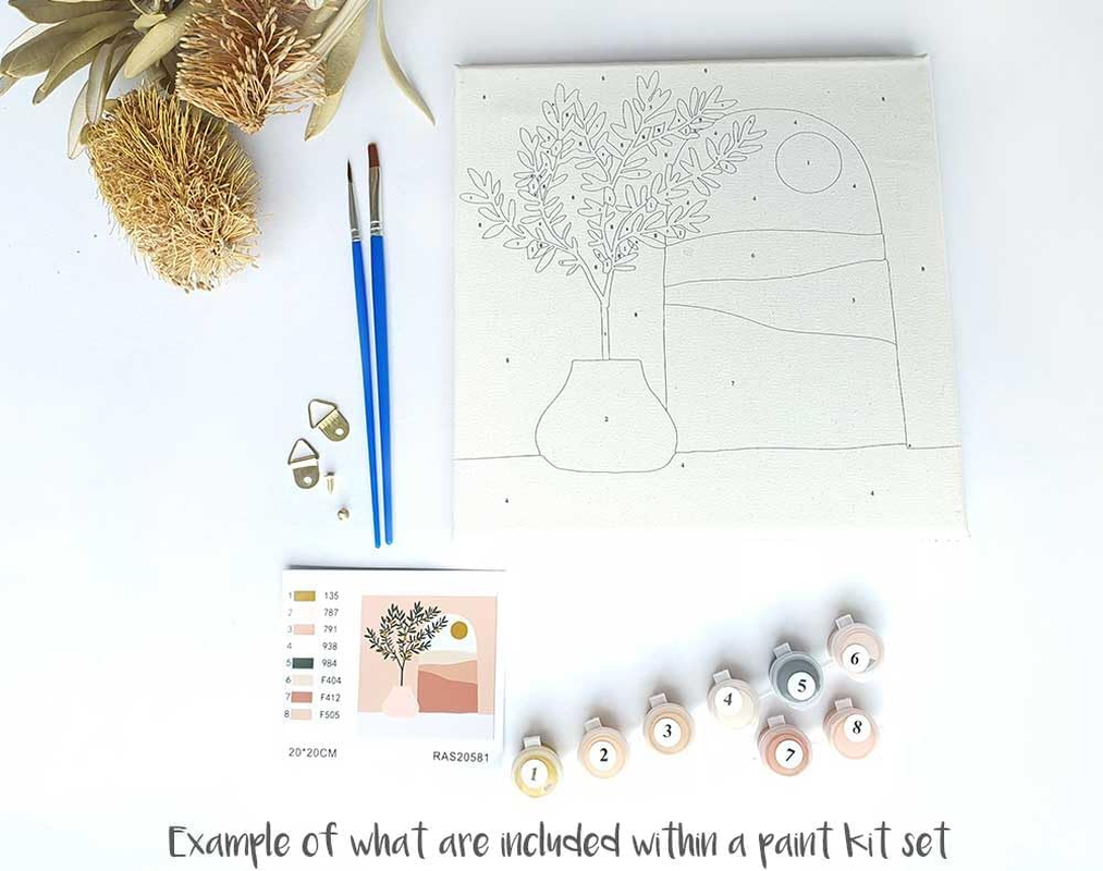 Flower Paint by Numbers for Adults and Teens, Framed Canvas, Floral Abstract DIY Craft, 20X30Cm Beginner, Minimalist Native Plant Wall Art