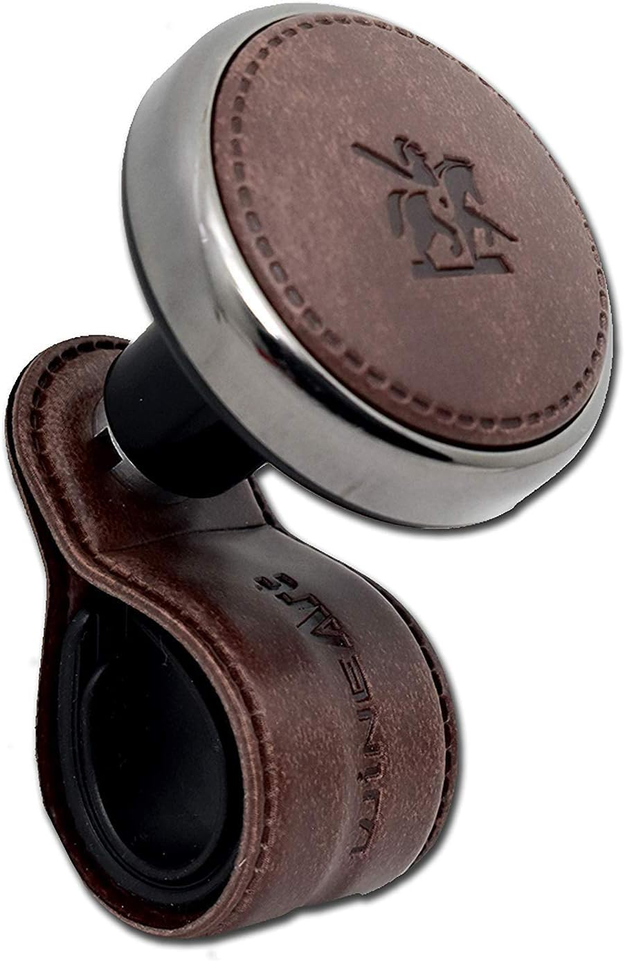 BLACKSUIT Leather Power Knob - Mountable Vehicle Handle Spinner for All Models - Car Accessories Luxury Hi-Quality Steering Wheel Knob - Black