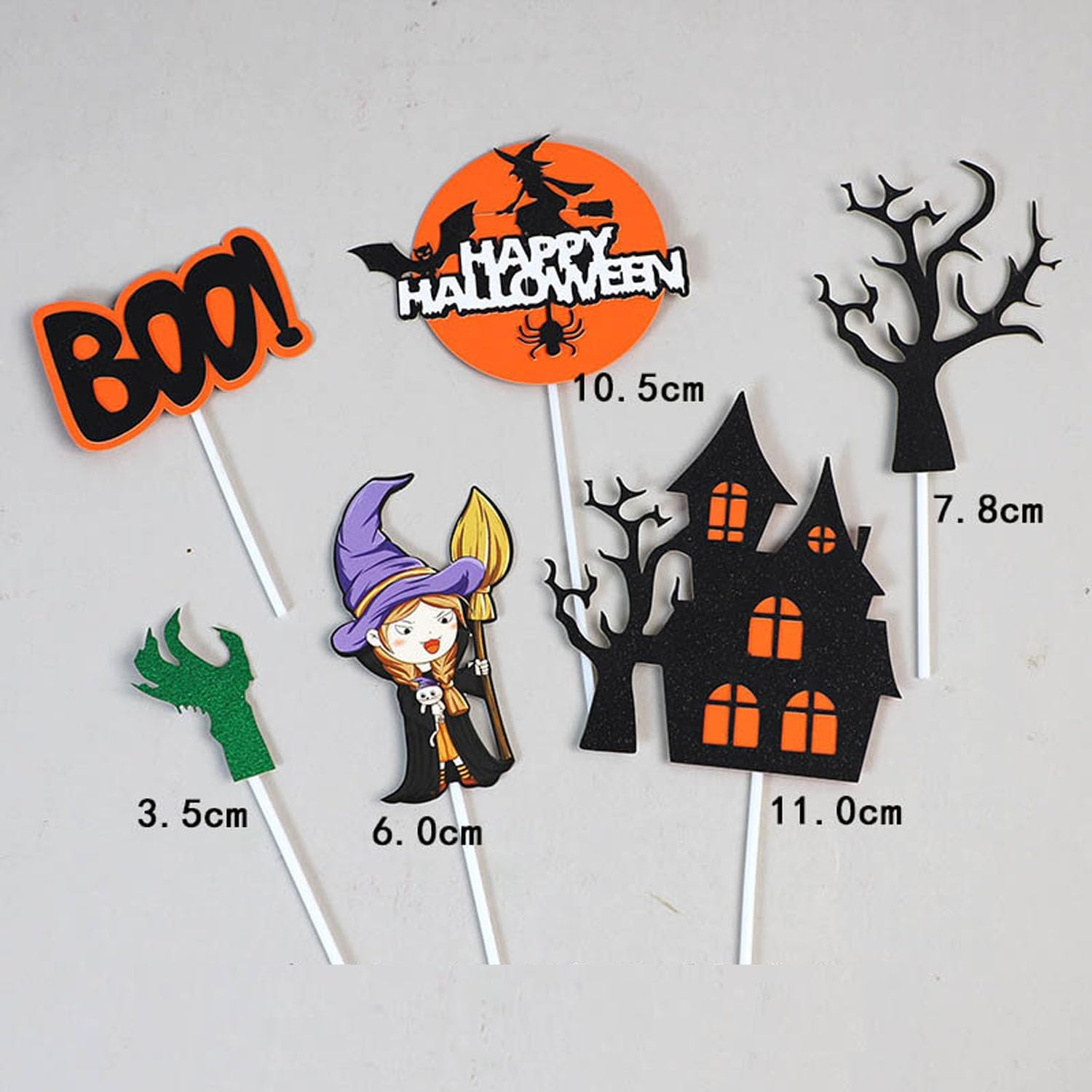 Halloween Birthday Cake Toppers Decorations, 6Pcs Moon Ghost Pumpkin Ghost Head Spider Tombstone Witch Cake Decorations Cake Decorations for Trick-Or-Treat Halloween Party Supplies Decor Witch