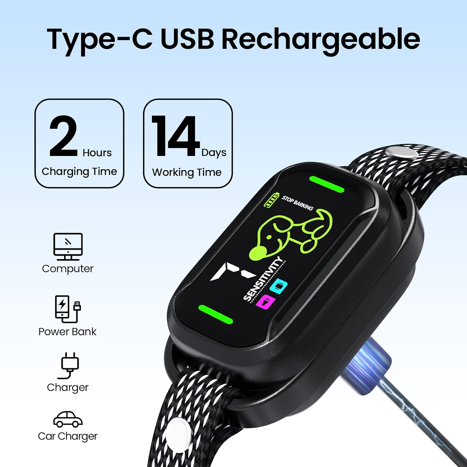 Dog Bark Collar, Rechargeable anti Bark Collar with Adjustable Sensitivity and Intensity Beep Vibration Bark image number 5