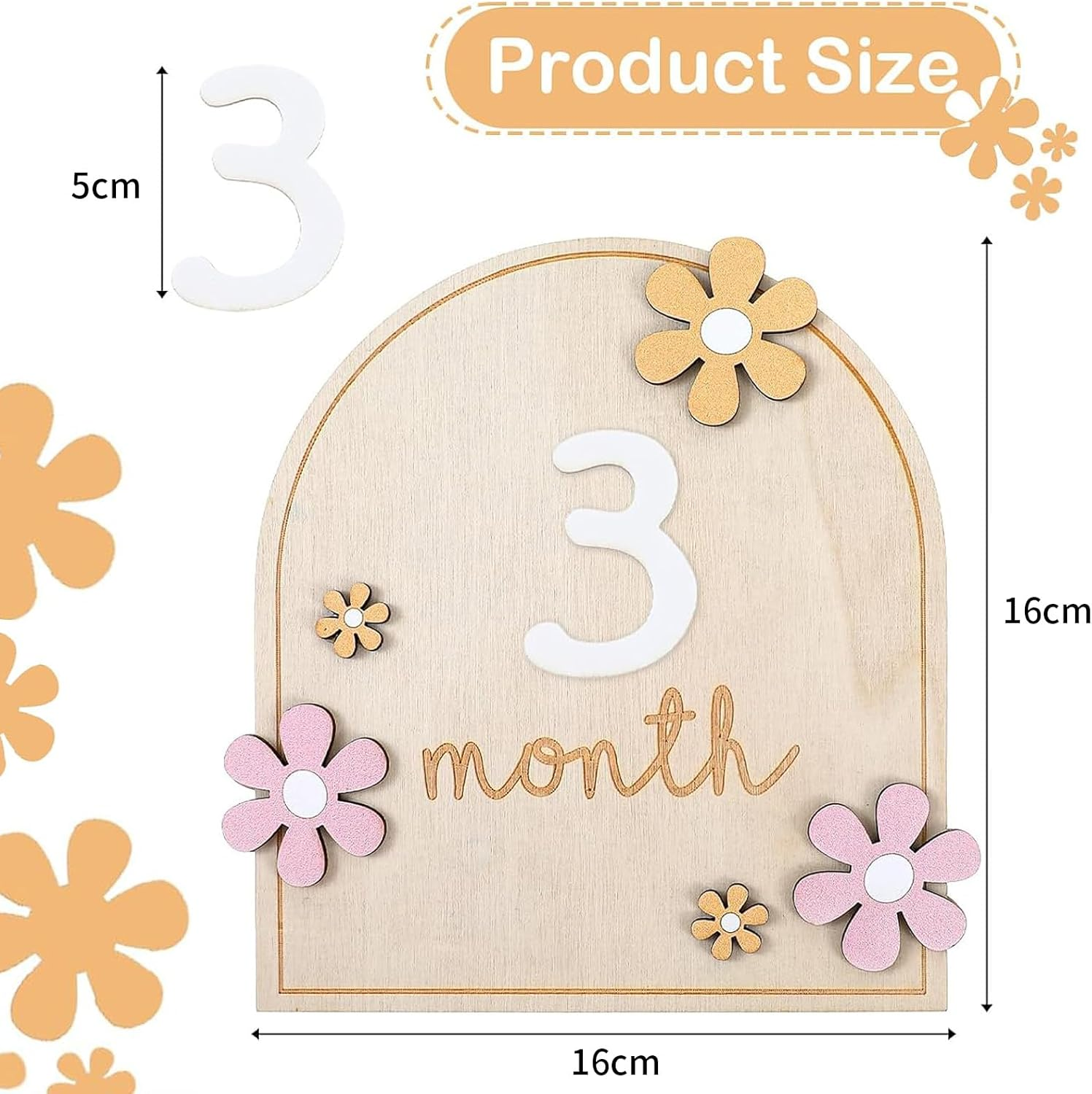 Baby Monthly Milestone Cards with Adhesive Dots, Flower Style, Baby Milestone Cards, Wooden Photo Props, Monthly Cards Baby 1-12 Months, Baby Shower Growth Record, Baby Monthly Cards image number 2