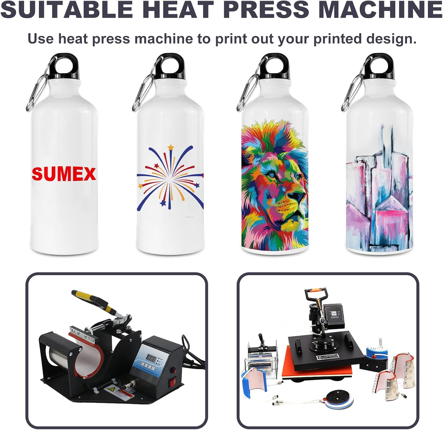 SUMEX 12 Pack 20Oz Sublimation Blank Aluminum Sports Bottle Heat Press Water Bottle with Carabiner and Twist Cap image number 2