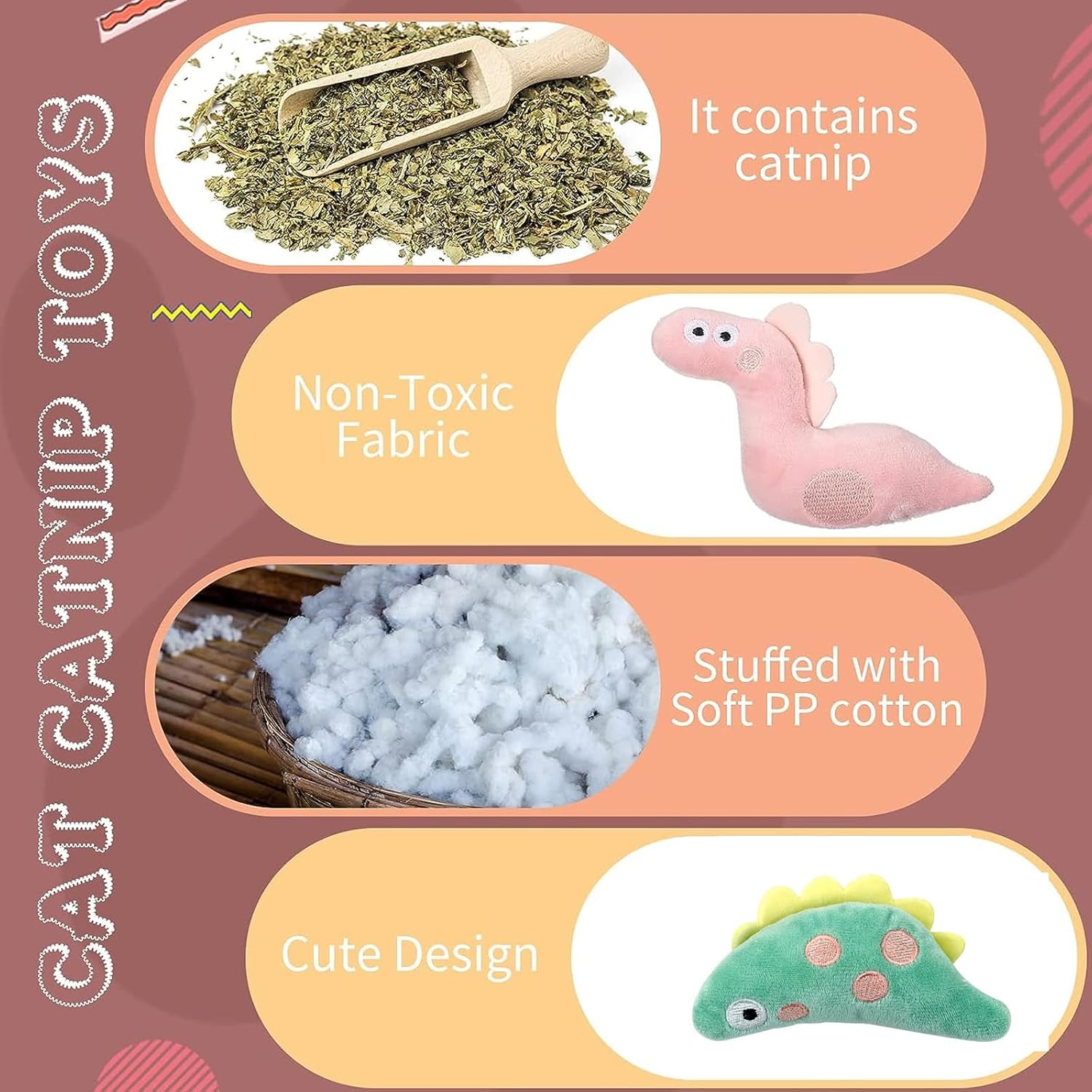 TECKI Catnip Toy Set - 16 X Cat Toys + 20 X Matatabi Chew Sticks, Cat Toy Intelligence, Cat Dental Care & against Bad Breath Odor, Essential Accessories for Cat Lovers image number 1