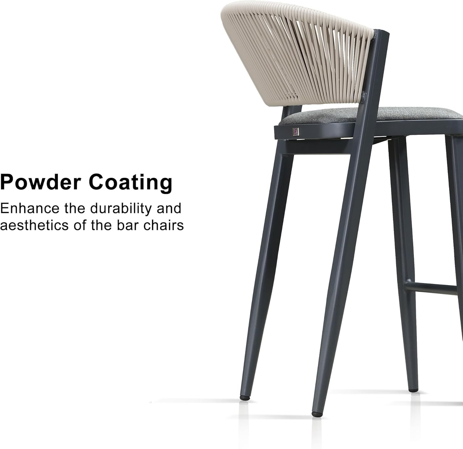 Purple Leaf Bar Stools All Weather Metal Outdoor Chair with Comfy Rattan Back and Cushion Modern Bar Height Stool for Patio Balcony Pool Dining Room Outdoor Indoor,Grey image number 3