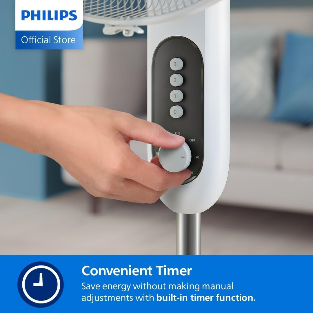 Philips Pedestal Fan Series 1000 - Powerful & Quiet, 38 Db, Height Adjustable, Tiltable & Rotating, Timer, White (CX1220/00) image number 4