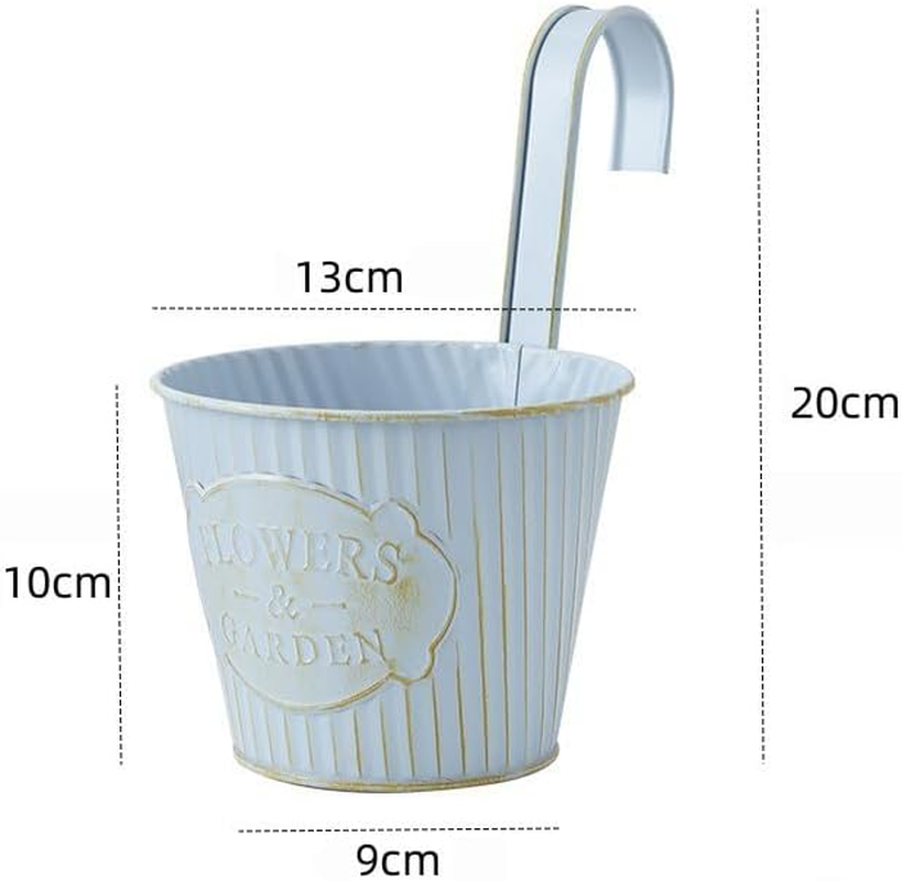 5 Pack Hanging Planters with Hooks, 9Cm Metal Bucket Hanging Flower Pots for Balcony Railing Fence Deck Rail Porch Window Box, Outdoor Garden Planters Basket(Blue) - Blue image number 2
