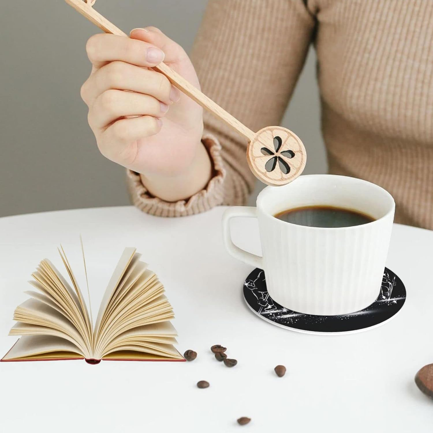 Coasters for Drinks Set of 6, Ice Hockey Players Drink Coasters for Coffee Table, Cute Farmhouse Leather Coaster for Cup Kitchen Bar Home Decor Housewarming Gift