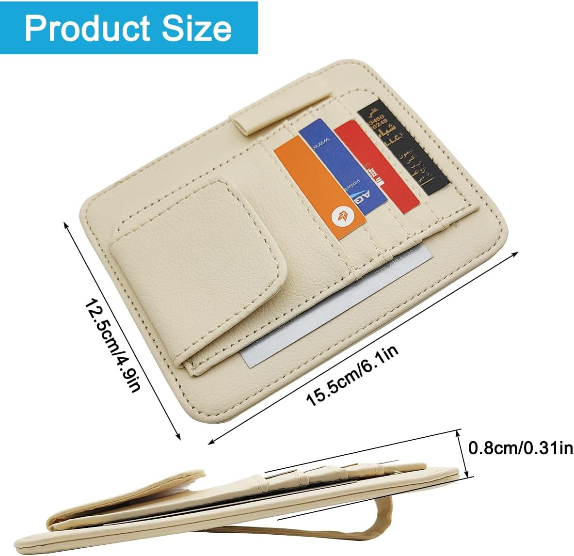 SENHAI Car Sun Visor Organizer for Car, 2 Pcs Small Leather Car Card Sleeve Pocket Organizer, Car Visor Organizer Storage Pouch for Hold Card, Sunglass Holder, Pen (Beige & Black) image number 5