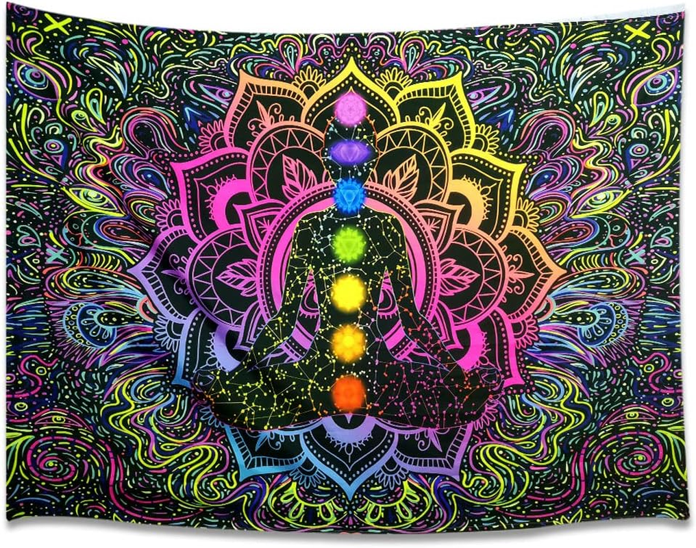 Seven Chakra Bohemian Mandala Spiritual Tapestry - Psychedelic Trippy Wall Hanging for Yoga, Meditation, Boho Studio, Bedroom, Living Room, Dorm - 60 X 40 Inch