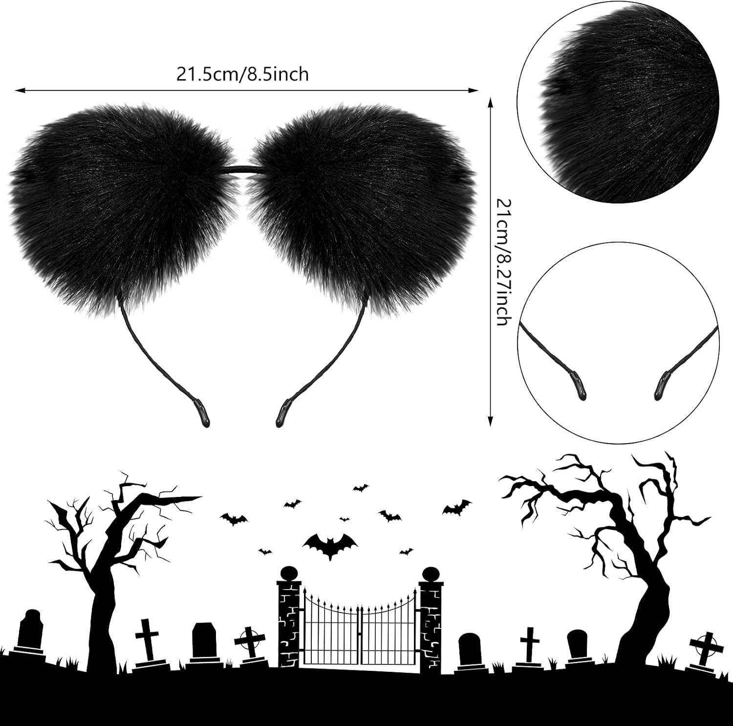 2 Pcs Halloween Bat Costume Accessories Black Bat Sleeve Wings Bat Shrug and Plush Bat Ear Headband for Halloween Dress Up image number 1